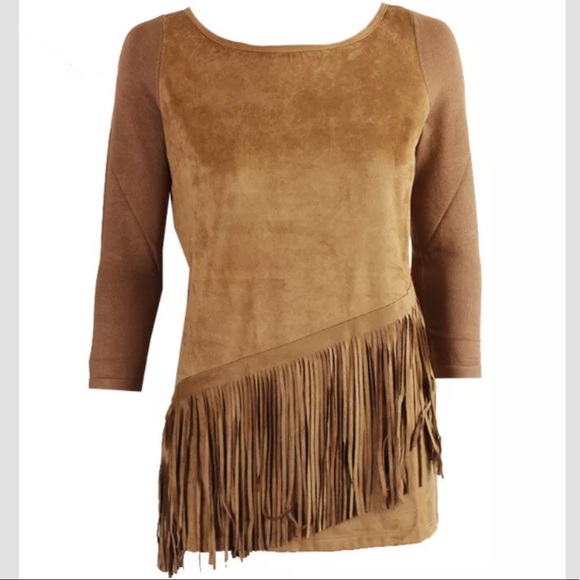 International Concepts Camel Faux-Suede Fringe Top - Picture 8 of 10